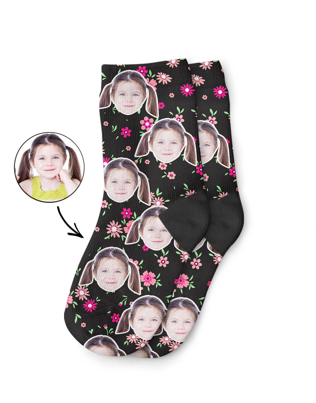 Customised Flower Face Kids Socks