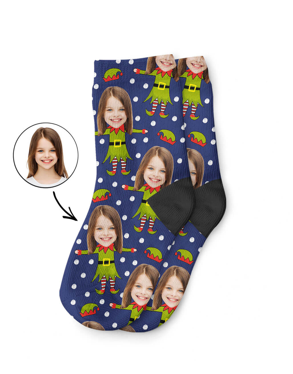 Custom Photo Elf Face Kids Socks