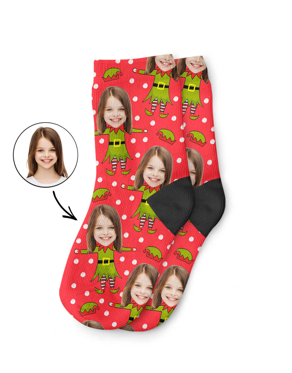 Elf Face Kids Socks With Their Photo On Them