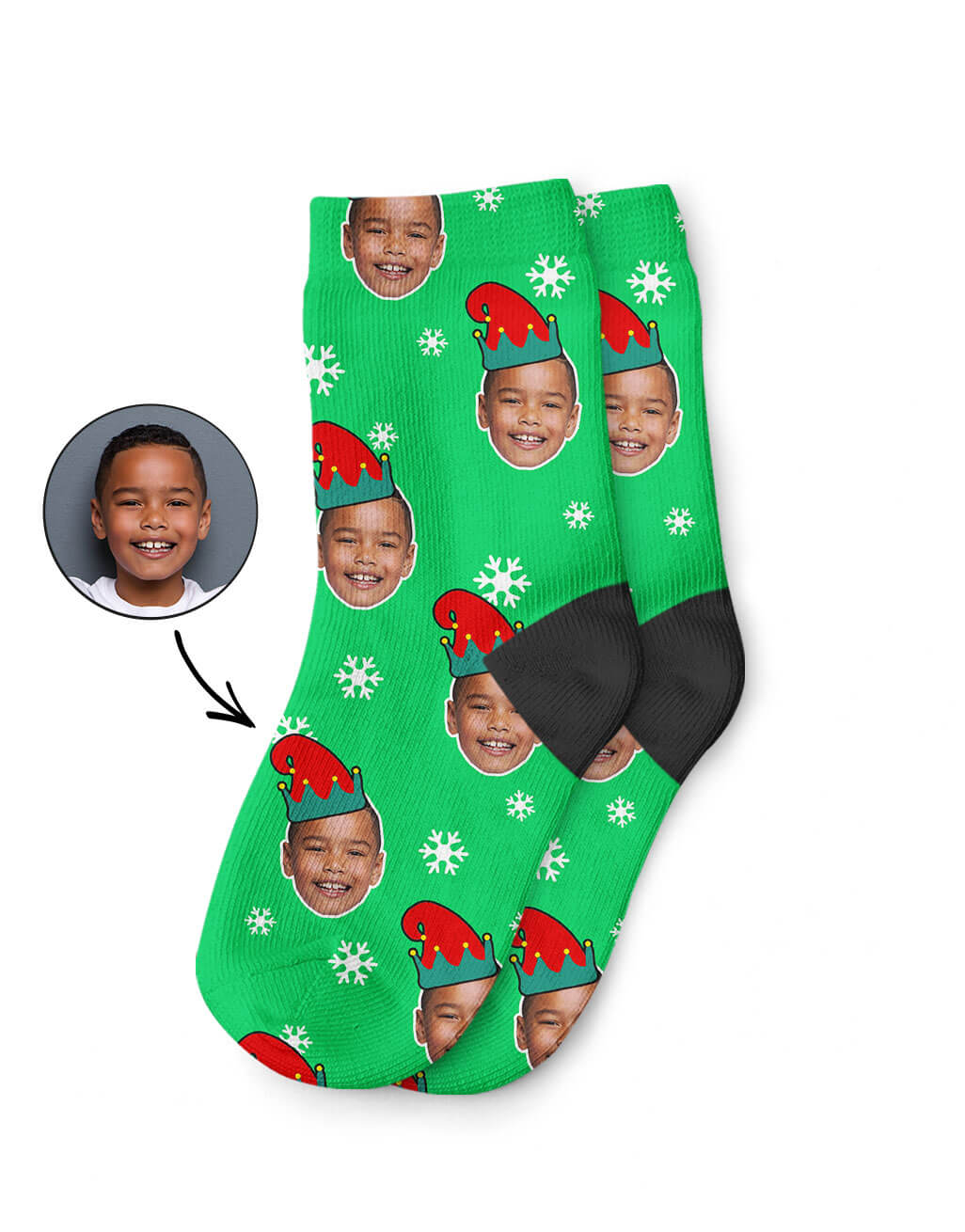 Elf Me Kids Socks With Their Photo On Them