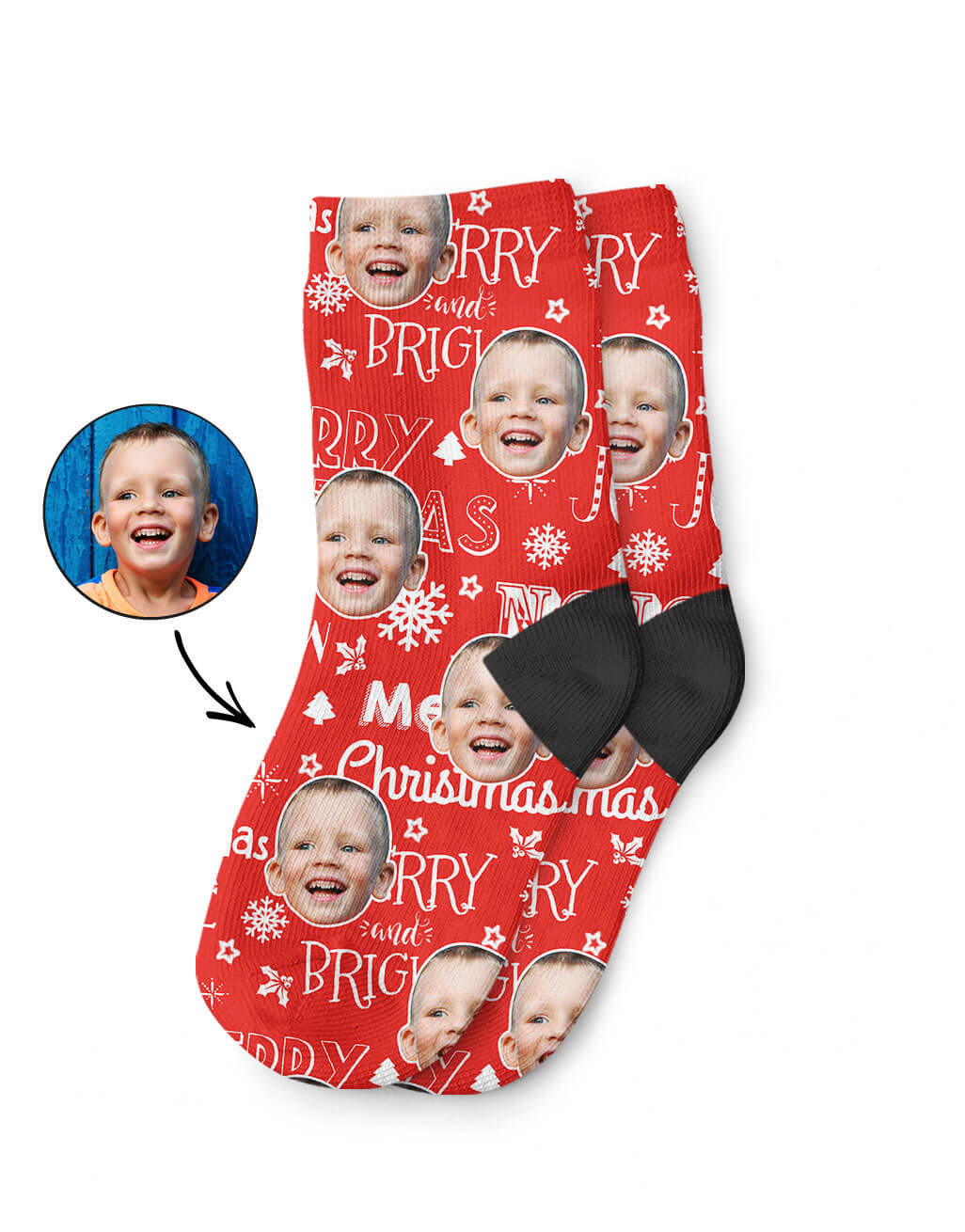 Merry Christmas Kids Socks With Their Face On