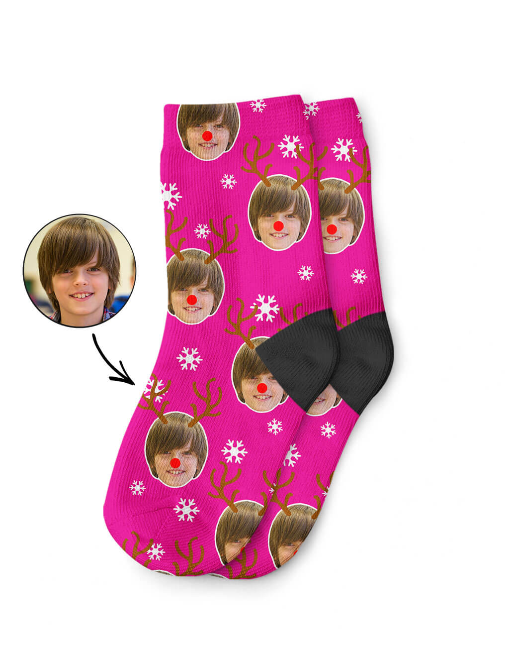 Reindeer Kids Socks With Photo On