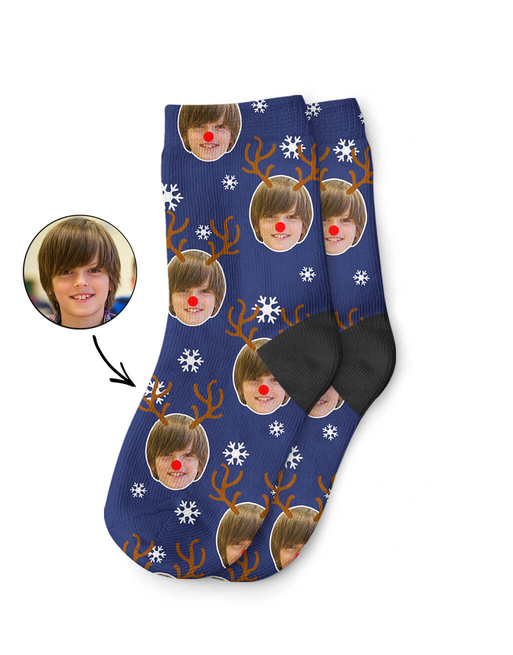 Custom Photo Reindeer Kids Socks