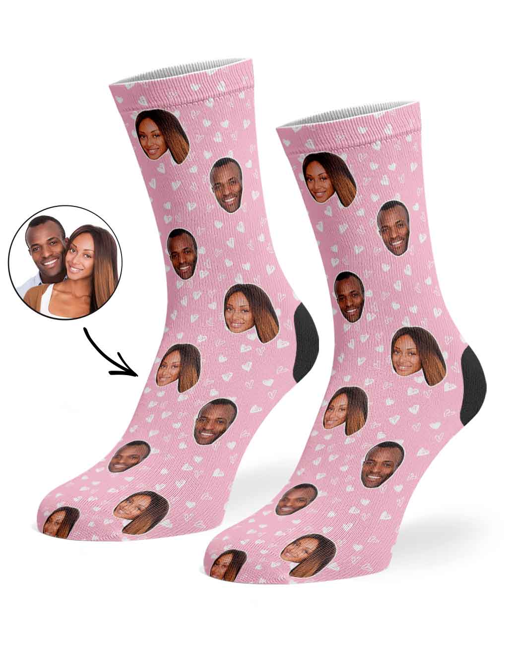 Couples Face Hearts Custom Socks