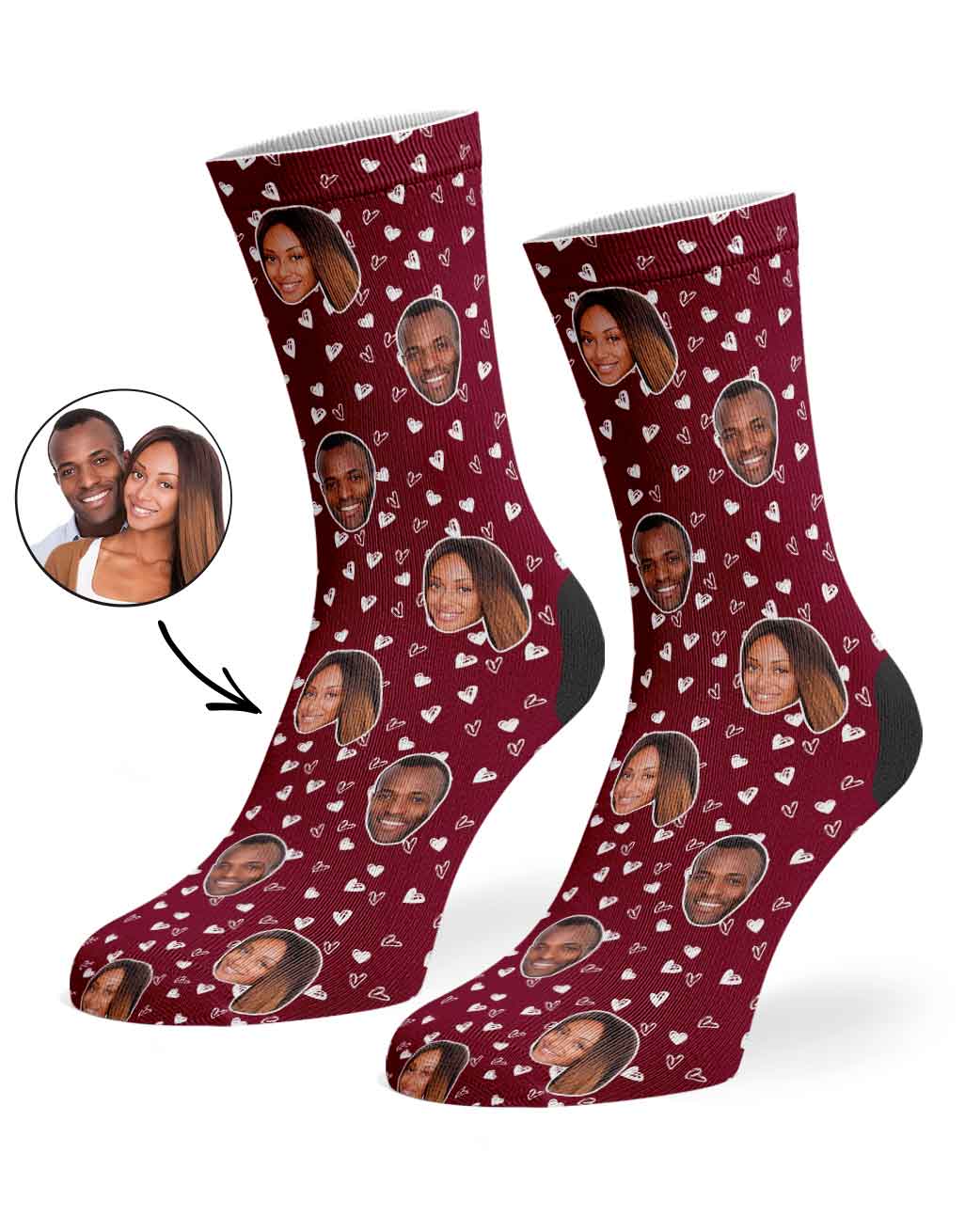 Couples Face Hearts Custom Socks