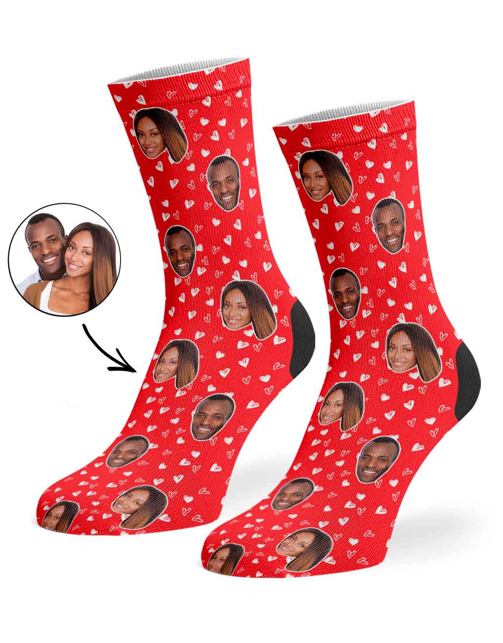 Couples Face Hearts Custom Socks