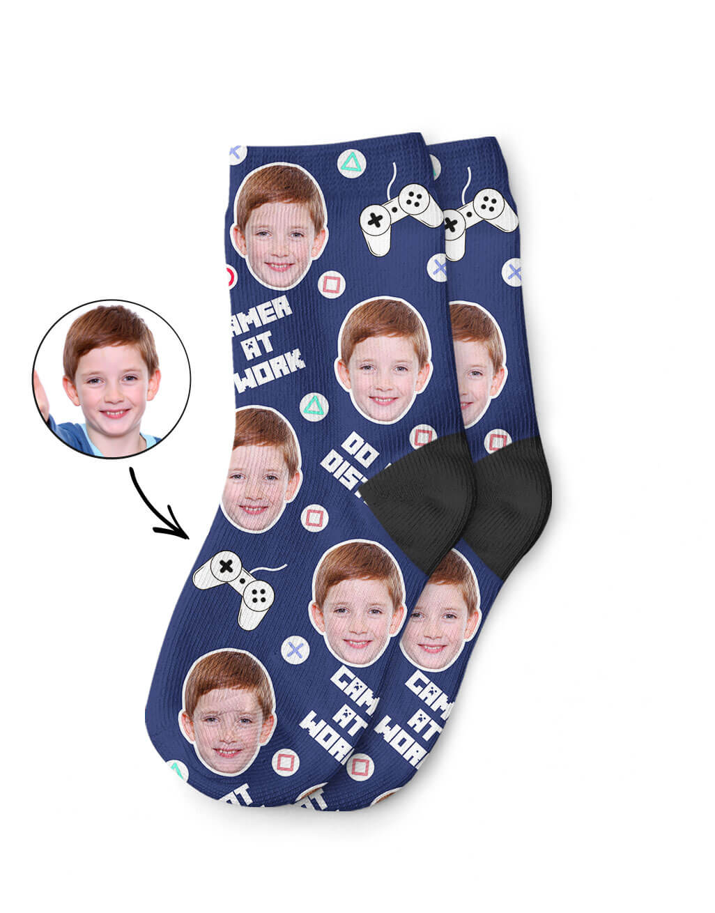 Gamer Face Kids Photo Socks