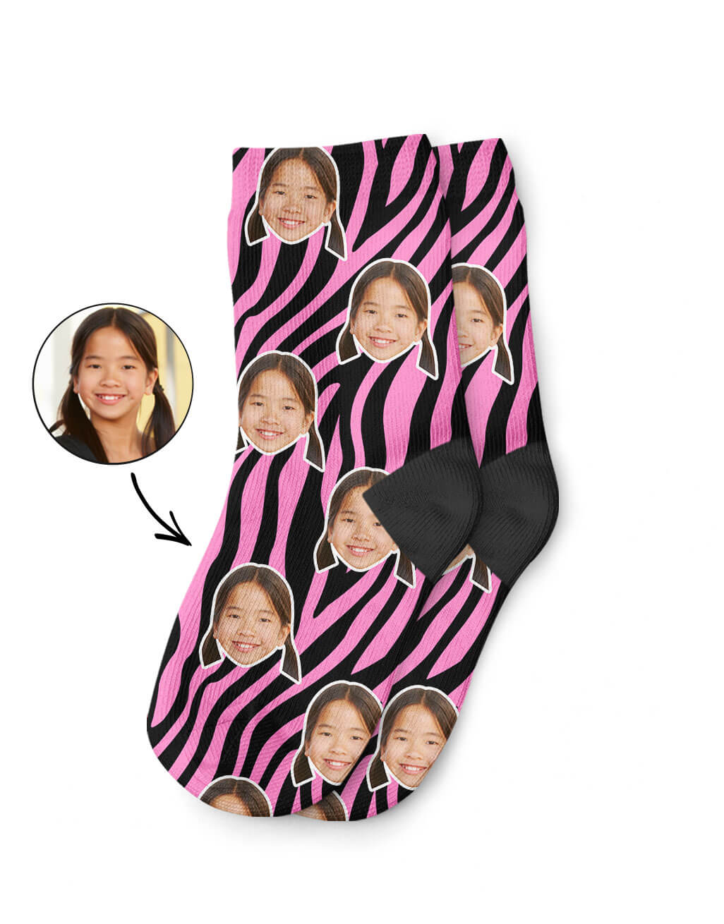 Custom Zebra Print Face Kids Socks