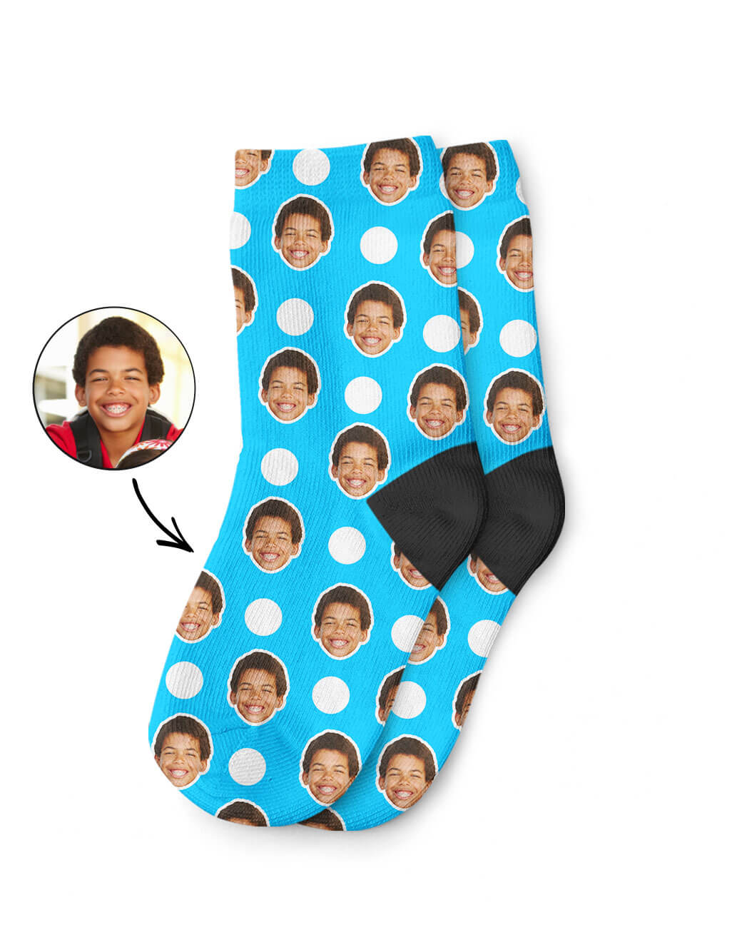 Blue Polka Face Kids Socks