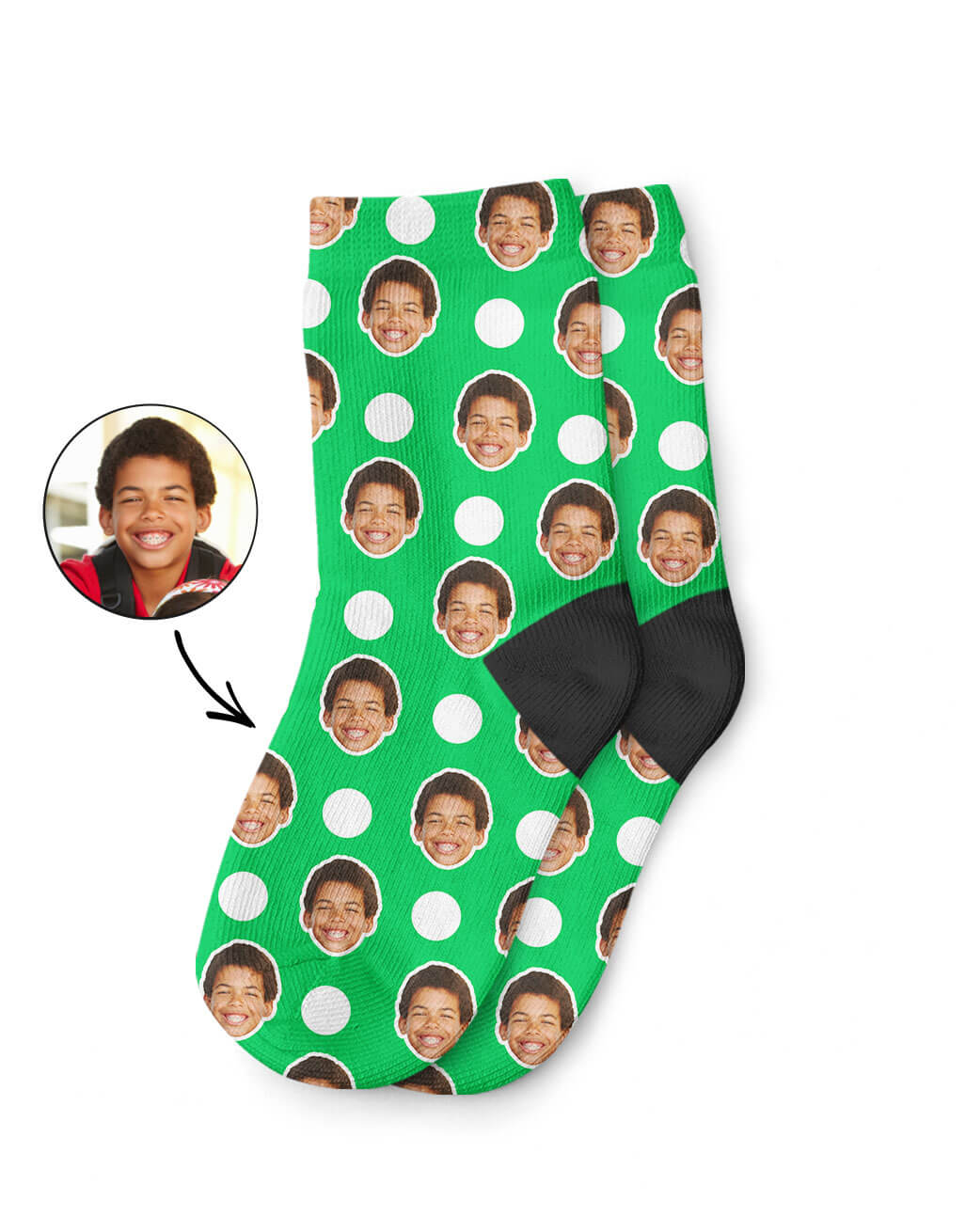 Green Polka Face Kids Socks