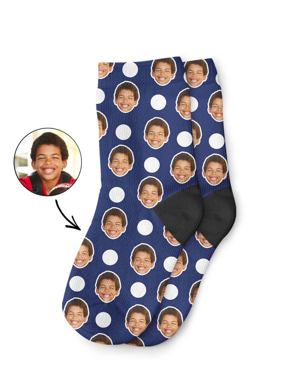 Navy Polka Face Kids Socks