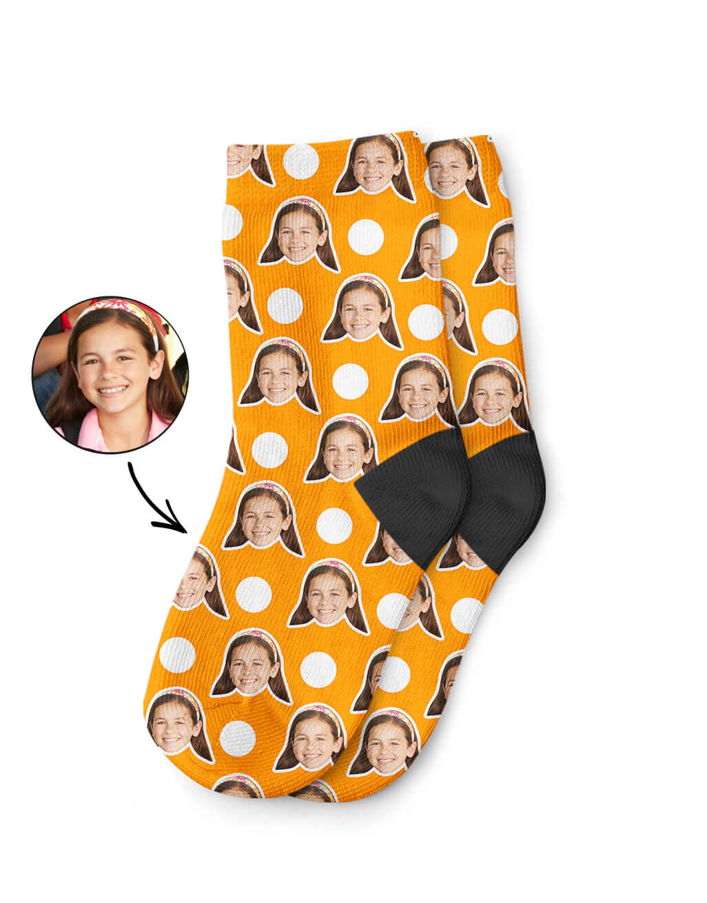 Orange Polka Face Kids Socks