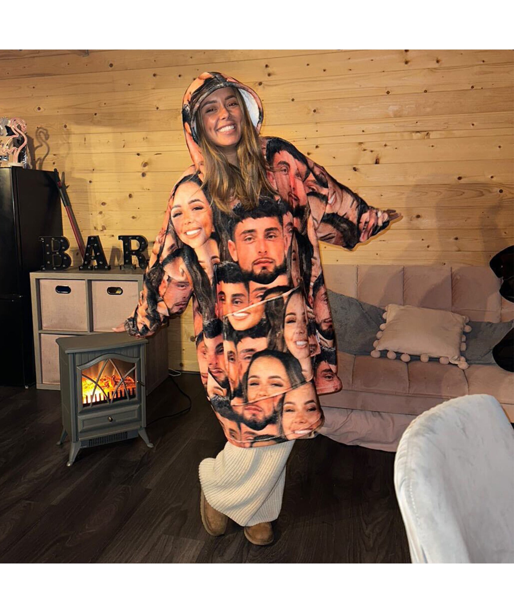 Couples Face Mash Blanket Hoodie