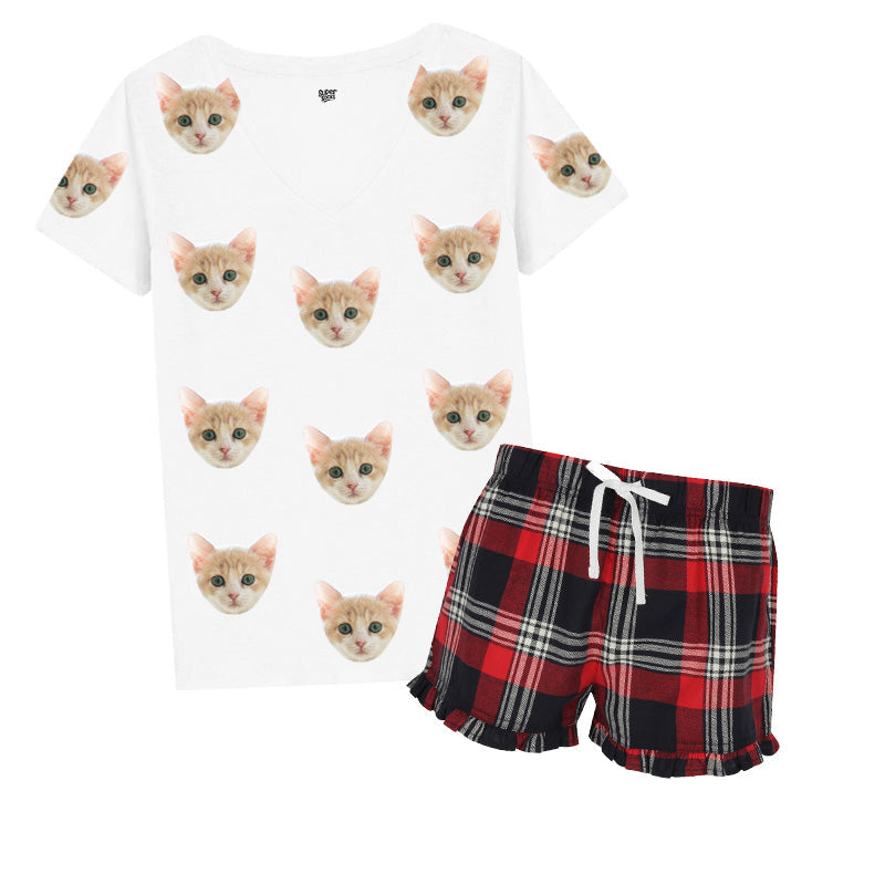 Women's Custom Cat Pyjamas - Tartan Shorts